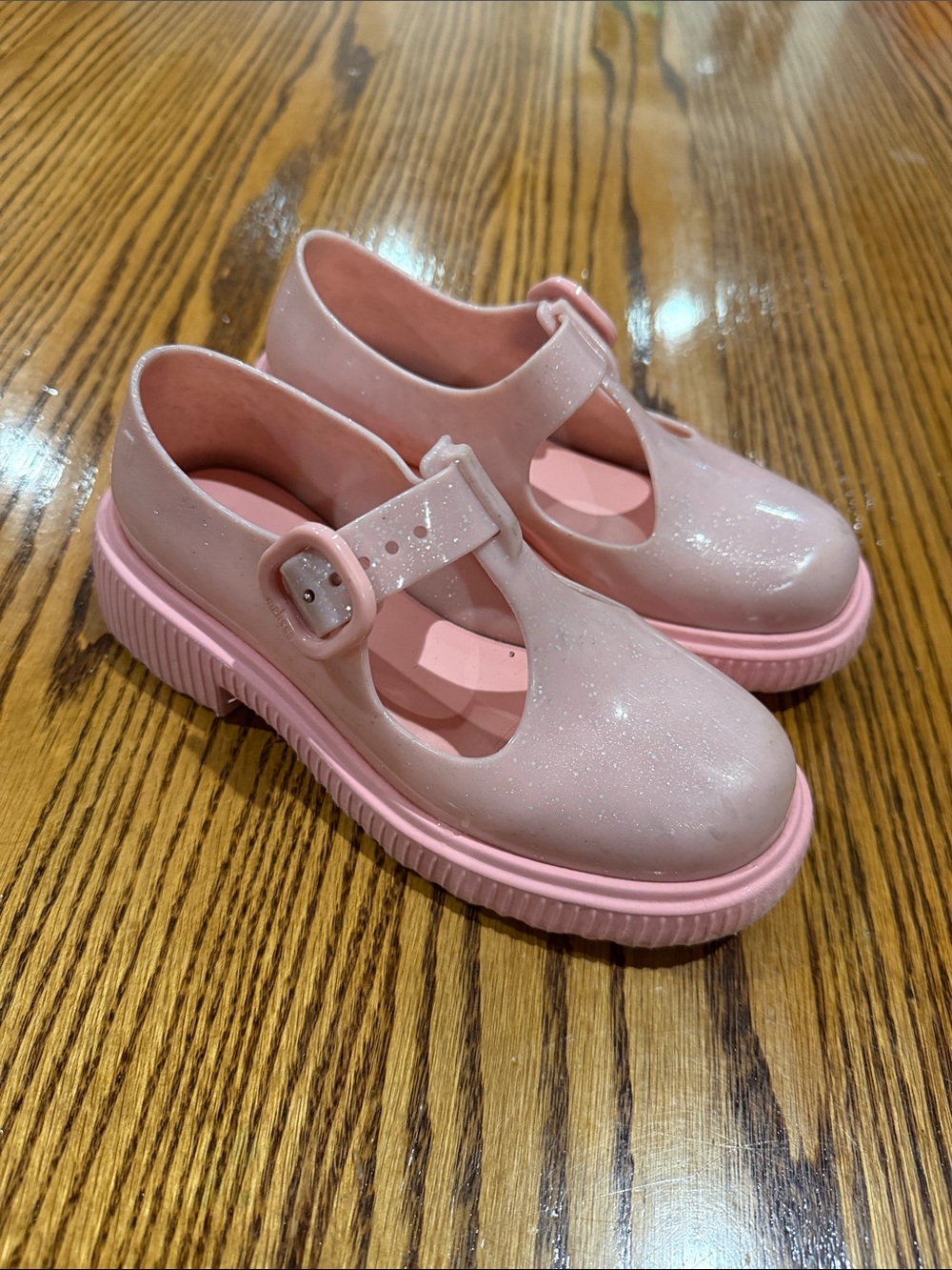 Mini Melissa Pink Glitter T-Strap Platform Mary Jane Shoes